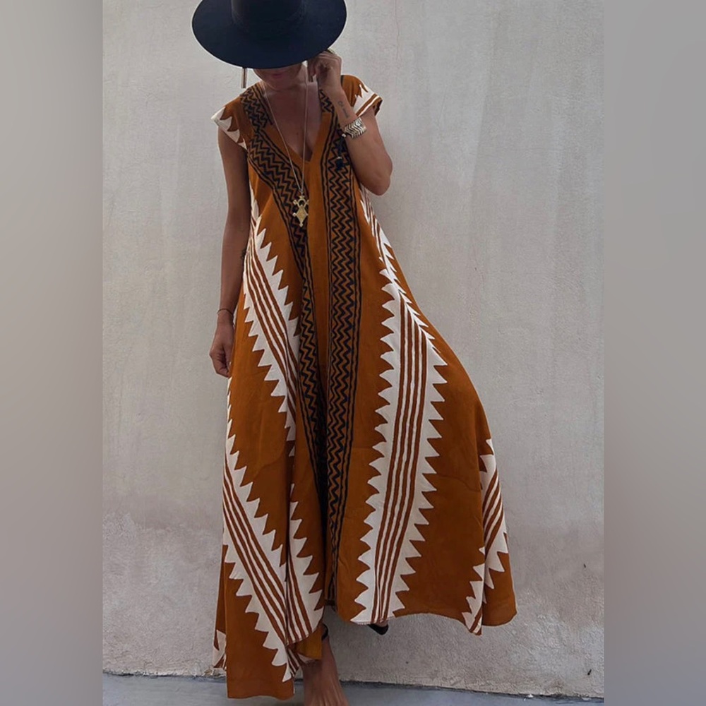 BEACH DATES PRINT A-LINE MAXI DRESS